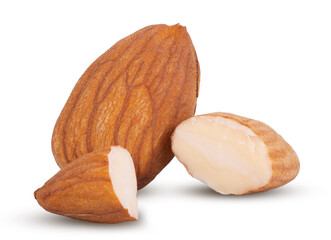 Closeup of almonds, isolated on the white background