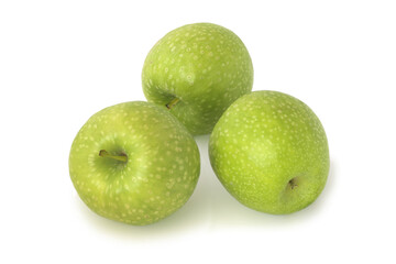 Three green apples isolated on white