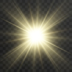 Bright beautiful star.Vector illustration of a light effect on a transparent background.