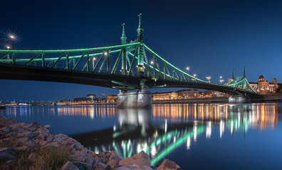 Famous Liberty Bridge in blue hour, Budapest, Hungary