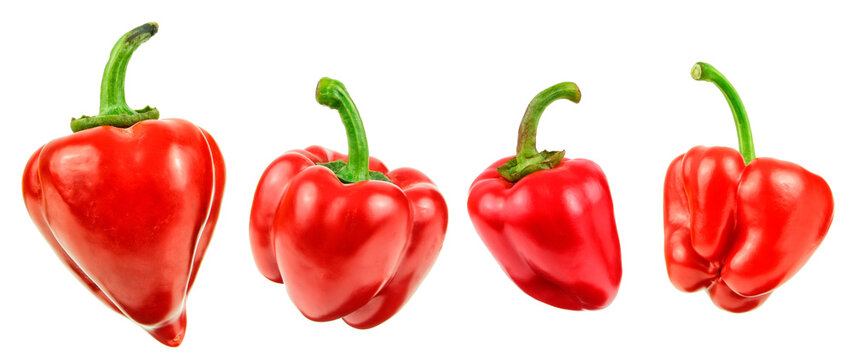 Set of red bell peppers isolated on white background
