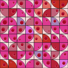 Pink mosaic tile with bubbles. Vector ornament.