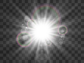 Bright beautiful star.Vector illustration of a light effect on a transparent background.