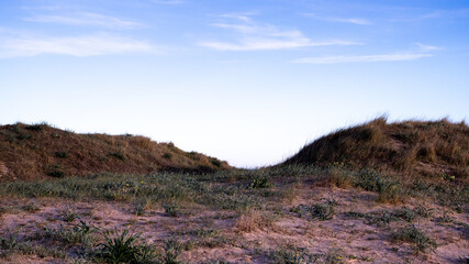 sunset over the beach dunes