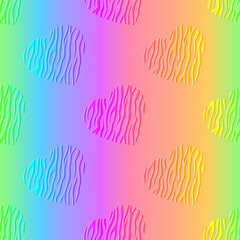 Abstract rainbow pattern with tiger textured hearts