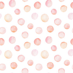 Seamless pattern with watercolor stains in pastel colors. Abstract hand-drawn background. Muted pink and peach shades. Perfect for wrapping paper, covers, prints, invitations, decorations.