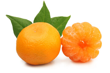 Tangerine and slices isolated on a white background.