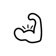 Flexing bicep muscle strength or power line art vector icon for exercise apps and websites.