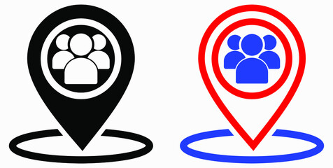 Group of people location icon. Gathering people. Place on the map of people. Vector icon.