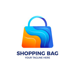 3D Shopping Bag in Gradient Color Logo Template