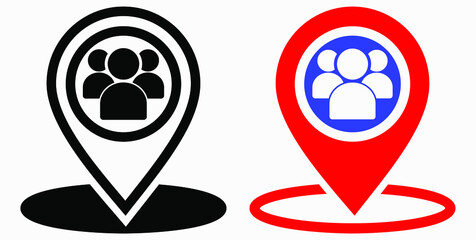 Group of people location icon. Gathering people. Place on the map of people. Vector icon.