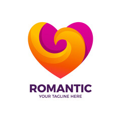 3D Love Heart Shape in Orange and Purple Gradient Color Logo Template