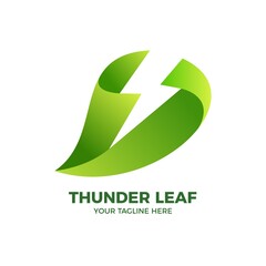 Green Leaf and Thunder Ecology Nature Power Logo Template