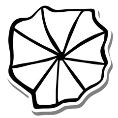 Black line a flower on white silhouette and gray shadow. Hand drawn cartoon style. Doodle for decoration or any design. Vector illustration of kid art.