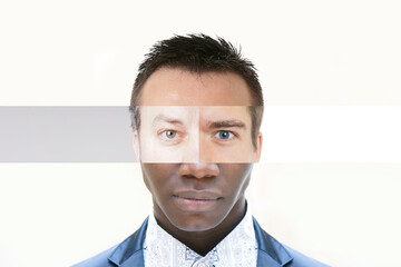 composite face made of male people with different skin colors - diversity collage
