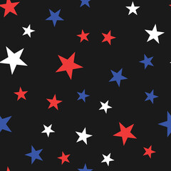 Obraz premium White, Red and Blue Stars with Dots Seamless Pattern