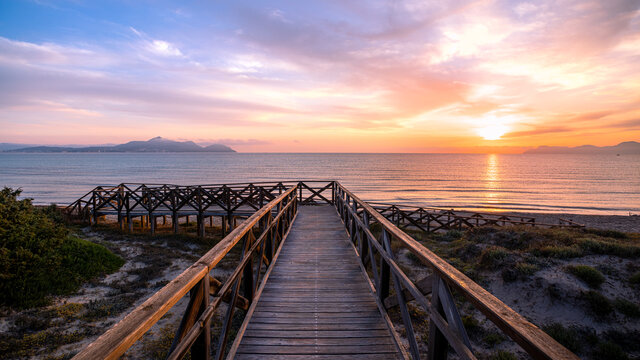 Sunrise at Platja de Muro near Alcudia - The beautiful beach during the pandemic at Mallorca, Spain