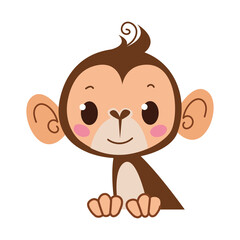 Monkey emoticon icon and symbol vector illustration. Childish style isolated on white background. Print for the kid s room. Baby animal zoo clip art