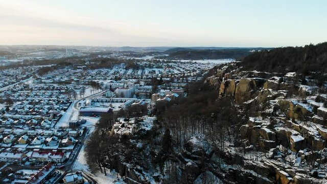 Aerial - Utby, residential suburb of Gothenburg, Sweden, wide backward shot