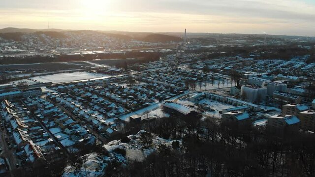 Aerial - Utby villa area, suburb of Gothenburg, Sweden, wide spinning shot