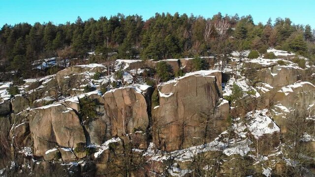 Aerial - Mountains in East Gothenburg, Sweden, wide truck left shot