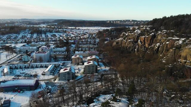 Aerial - Utby villa area, suburb of Gothenburg, Sweden, wide circle shot