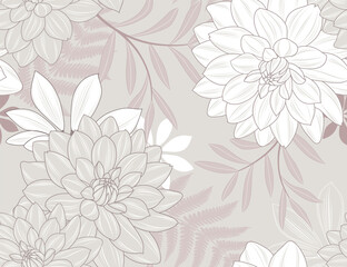 Seamless hand-drawing floral background with flower dahlia. 