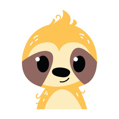 Sloth kid emoticon icon and character vector illustration. Childish style isolated on white background. Print for the kid s room. Baby animal zoo clip art