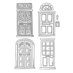 Set of hand-drawn vintage doors. 