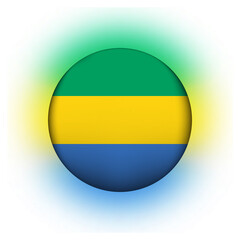 Glass light ball with flag of Gabon. Round sphere, template icon. National symbol. Glossy realistic ball, 3D abstract vector illustration highlighted on a white background. Big bubble