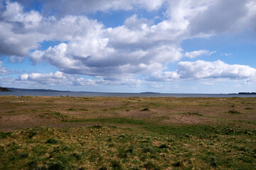 Sky line sea and land scape over North sea in Scotland. Pattern background for graphic work.