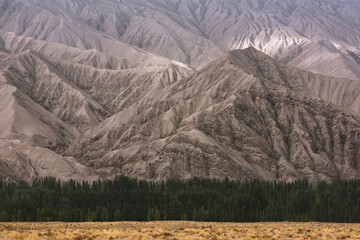 Eroded landscape and rock towers in Xinjiang, China
