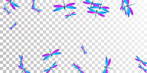 Exotic blue purple dragonfly flat vector illustration. Summer vivid insects. Fancy dragonfly flat fantasy background. Delicate wings damselflies patten. Tropical beings