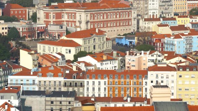 4K Aerial Shot Of  Amazing Lisbon Downtown  near Beato At Sunrise Pan Move