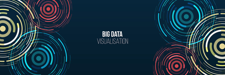 Abstract stream information with circles array and binary code. Filtering machine algorithms. Sorting data. Vector technology background. Big data visualization. Information analytics concept.