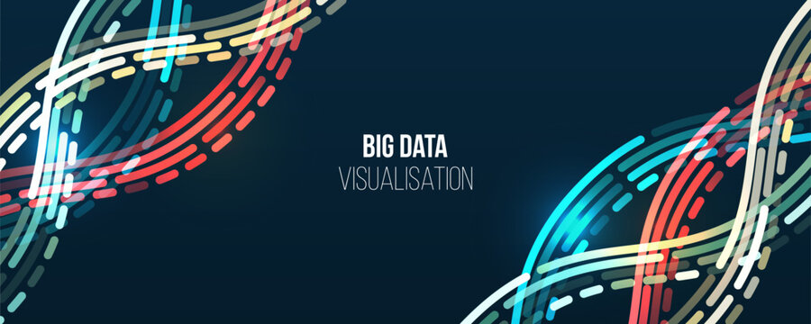 Abstract stream information with waves array, lines binary code. Filtering machine algorithms. Sorting data. Vector technology background. Big data visualization. Information analytics concept.