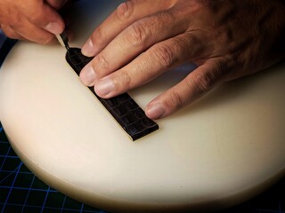 Handmade leather watch strap making phase