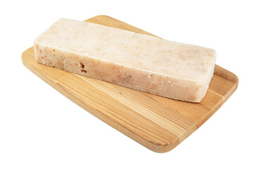 Frozen minced fish on white