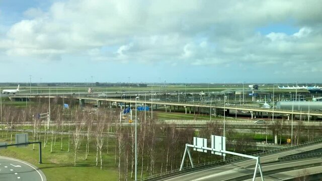 View on the Amsterdam airport and road nearby