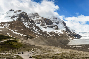 Scenic view of the Athabasca Glacier in the Columbia Icefield in Alberta, Canada.