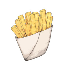 Ilustración de bolsa de papel con patatas fritas para llevar