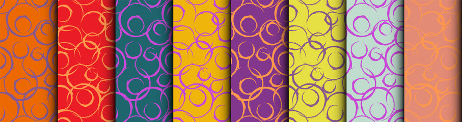 A set of different color options for a seamless pattern. Drawing of circles for textiles or packaging.