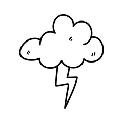 Thunderstorm cloud doodle, a hand drawn vector doodle illustration of a cloud and a thunder lightning, perfect for weather forecast illustration, isolated on white background.