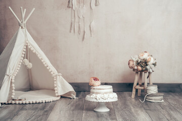 Digitaler Hintergrund Dekoration Geburtstag boho vintage cake smash mit Torte Var. 1 © Renee Heetfeld