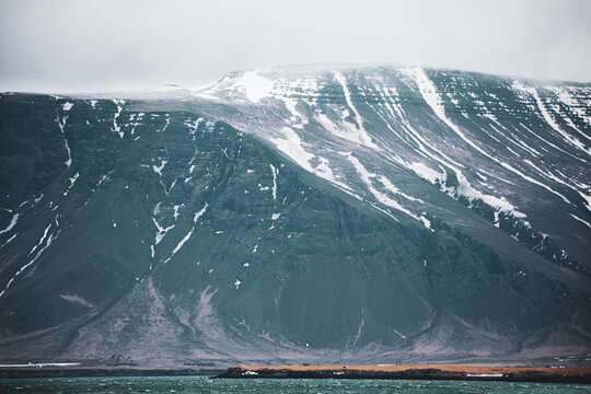 Videy Island mountain range view from Reykjavik, Iceland