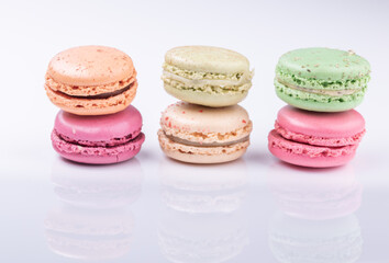 Macarons, fruit collection isolated on white background.