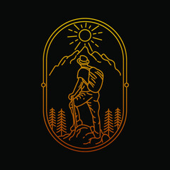 adventure mountain hiking monoline vector illustration