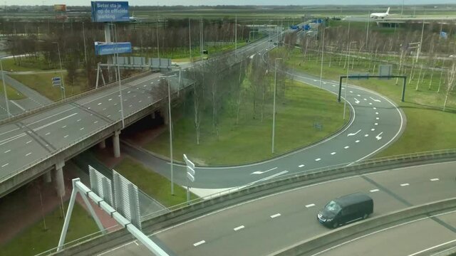 View on the Amsterdam airport and road nearby