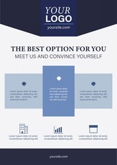 Business flyer of blue tones. Technology, security, trust, protection, knowledge.