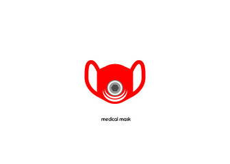 Abstract red medical mask on a white background.